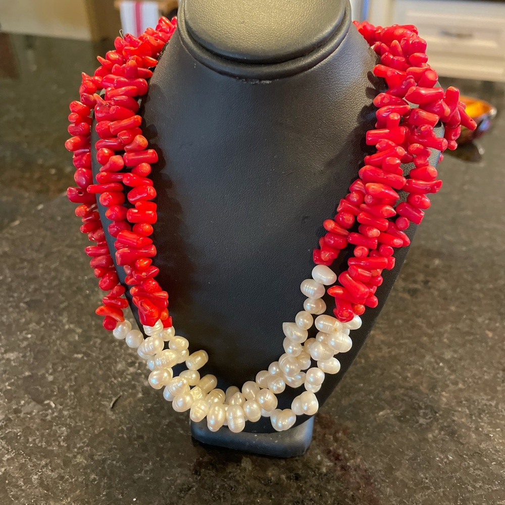 Red Coral and Freshwater Pearl Necklace